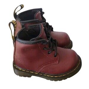Dr Martens AirWair Brooklee Leather Boots Cherry Red Kids Toddler Size 5